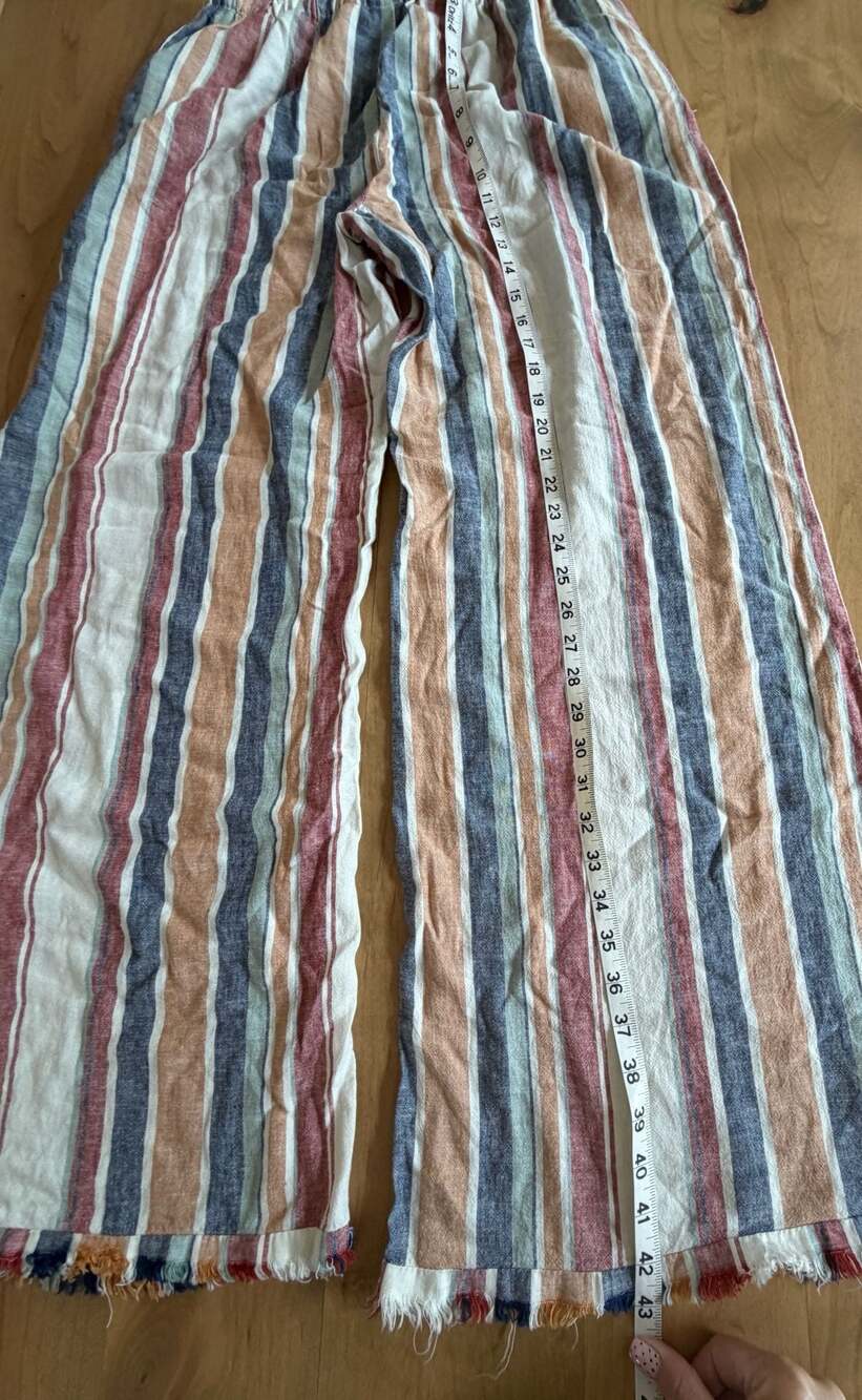 Cato Women's Striped Linen-Blend Wide-Leg Pull-On Pants with Raw Hem Small - Picture 11 of 14